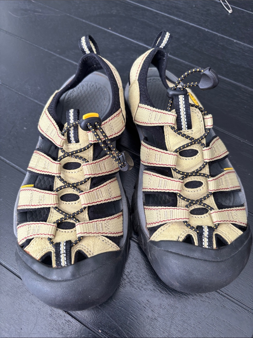 Keen Kids Sandals in Beige and Black with Yellow Accents